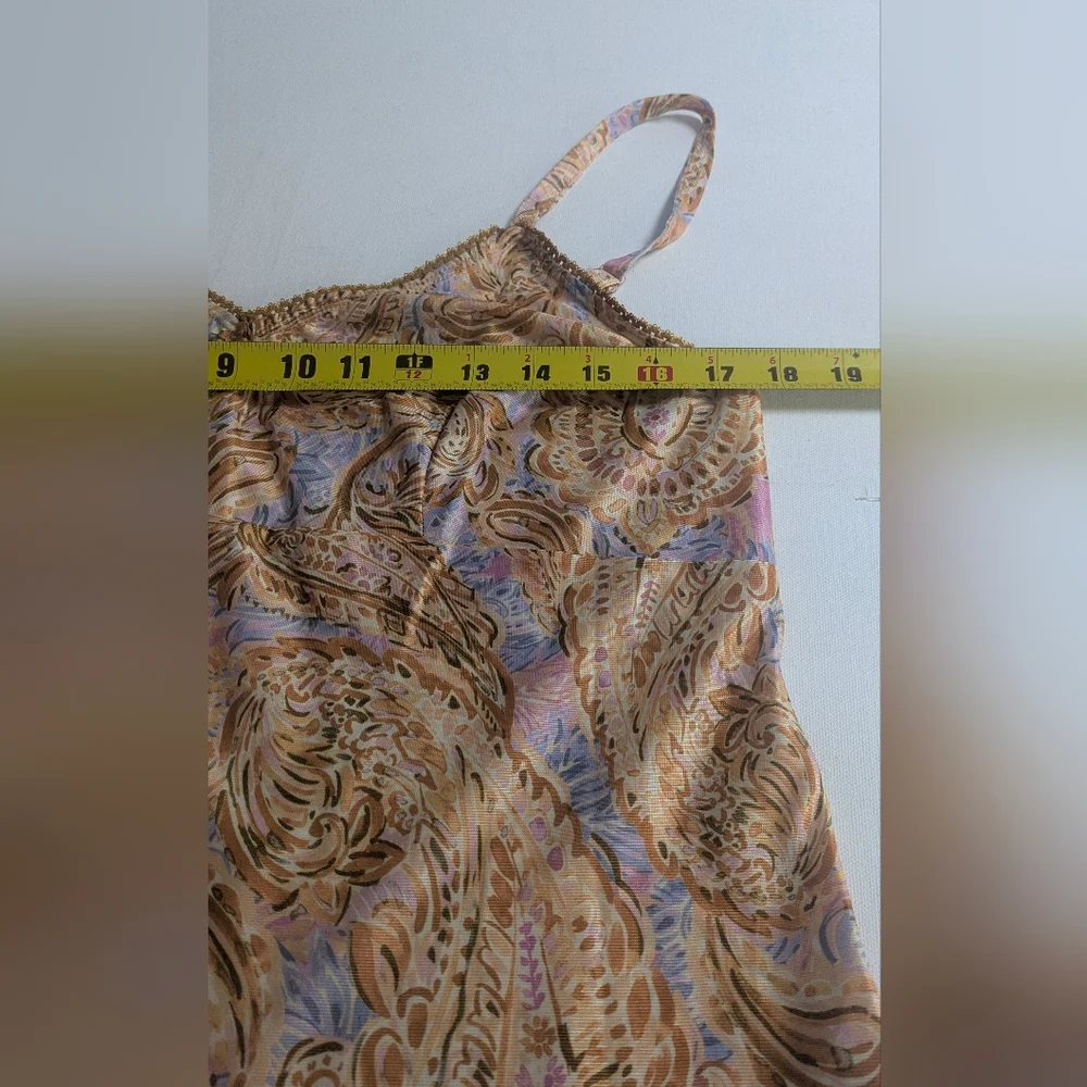 Democracy Womens Yellow Brown Paisley Sheer Peasant Top + Blouse Size L $88 EUC - Picture 12 of 13